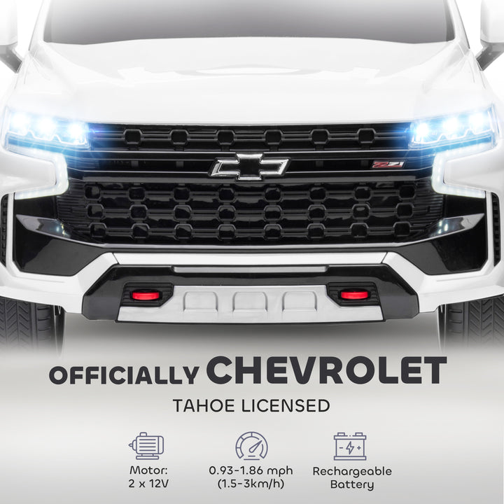 Aosom Licensed Chevrolet Tahoe Kids Ride on Car, 12V 7AH Toddler Electric Car with Parent Remote Control, 3 Speeds, Spring Suspension, LED Light, Horn, Music, Black