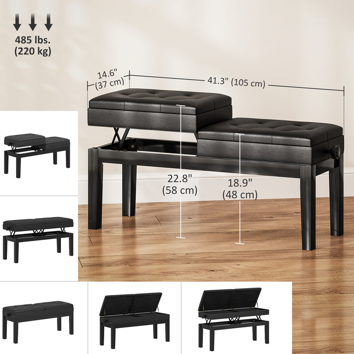 HOMCOM Piano Bench with Storage, Height Adjustable Piano Stool, PU Leather Tufted Keyboard Seat, Black