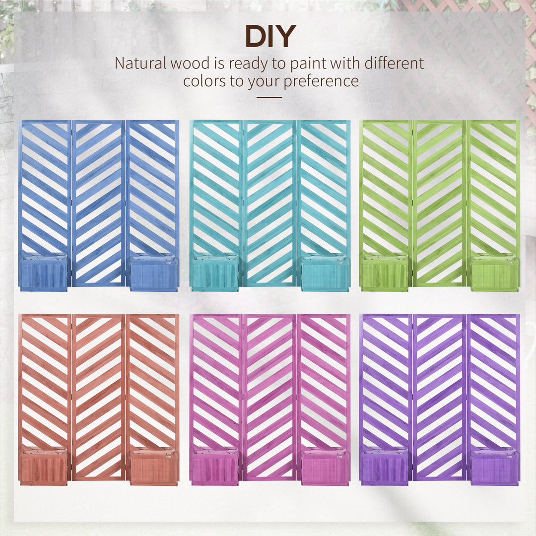 Outsunny Backyard Privacy Screen - Folding 65" with Planters for Patio, Deck, and Backyard, Brown