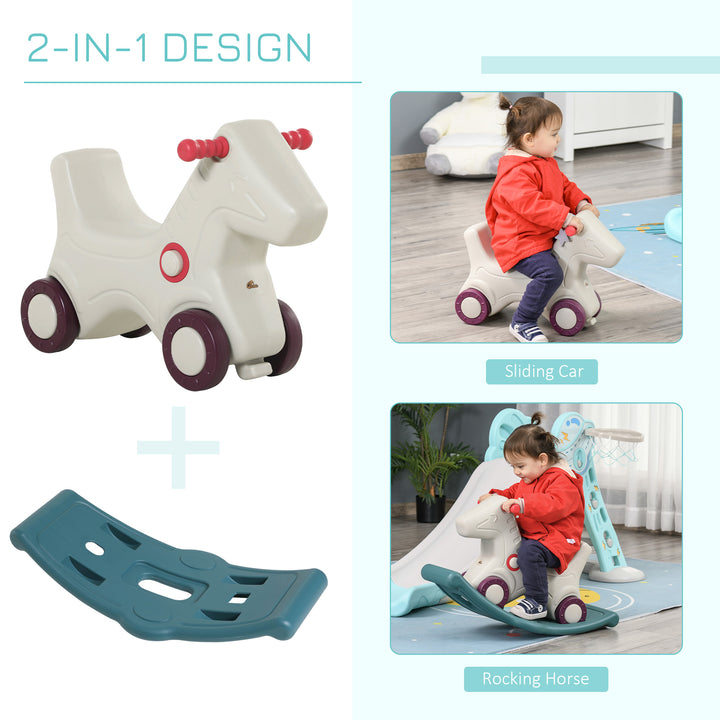Qaba Rocking Horse 2 in 1 Ride on Toys and Sliding Car for Kids Baby Rocker Roller Toddler Playset Indoor Outdoor 1-4 Years Old