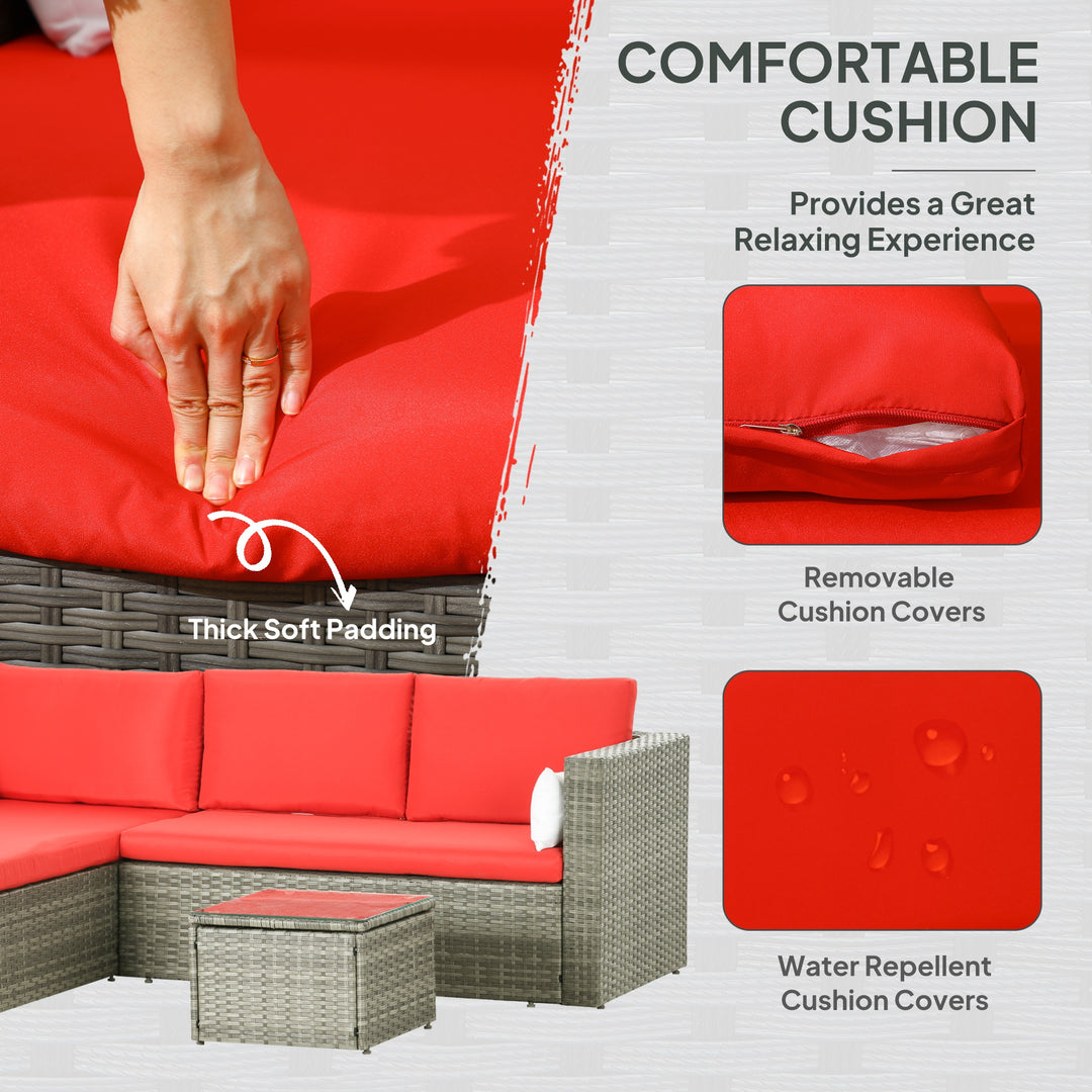 Outsunny 3pcs Modern Rattan Sofa Set, Wicker Patio Furniture Set with Coffee Table, Cushions, Pillows