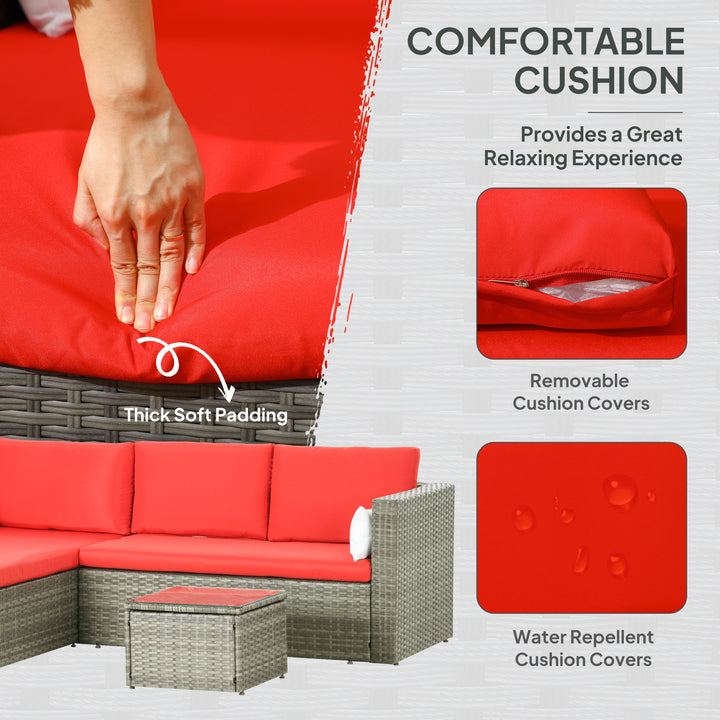 Outsunny 3pcs Modern Rattan Sofa Set, Wicker Patio Furniture Set with Coffee Table, Cushions, Pillows