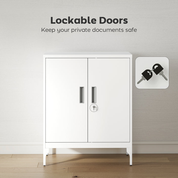 HOMCOM Office Storage Cabinet with Lock, Filing Cabinet with Adjustable Shelves and Doors for Home Office, Garage, White