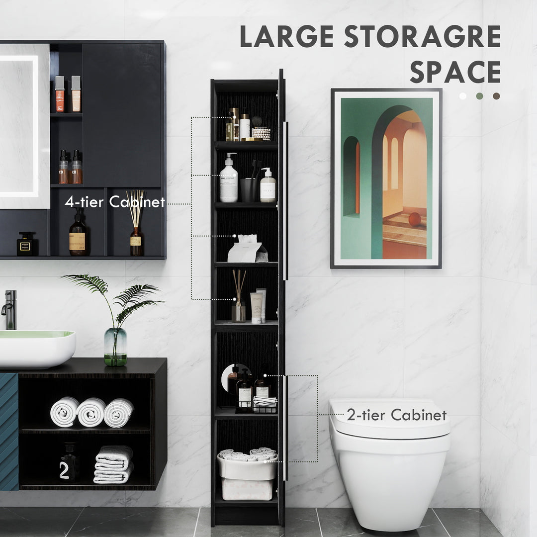 HOMCOM Freestanding Tall Bathroom Storage Cabinet with Adjustable Shelves, Bathroom Organizer, Black Wood Grain