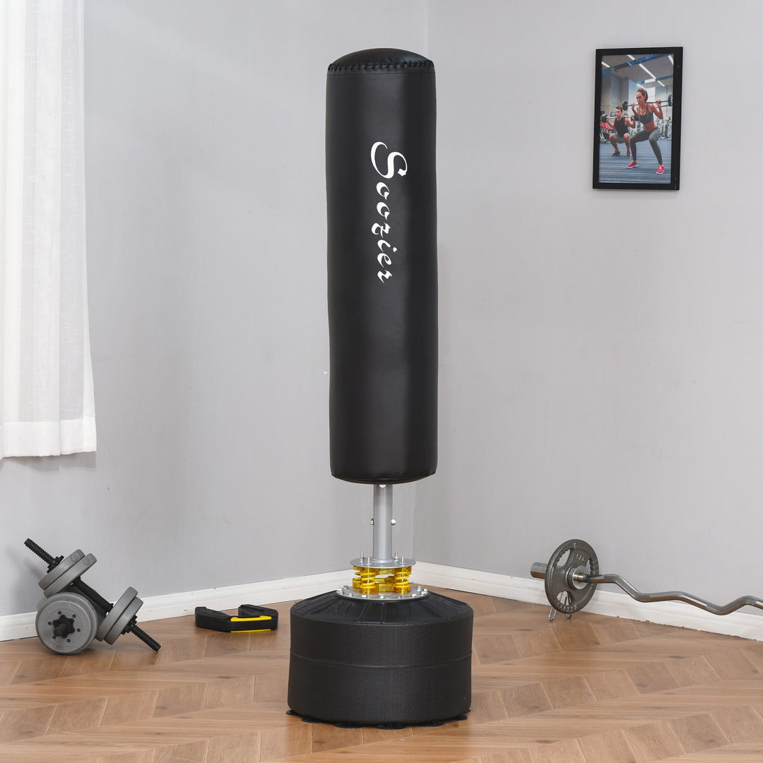 Soozier Freestanding Boxing Punch Bag Stand, Height Adjustable, with Fillable Base, Absorption Springs, Suction Cups