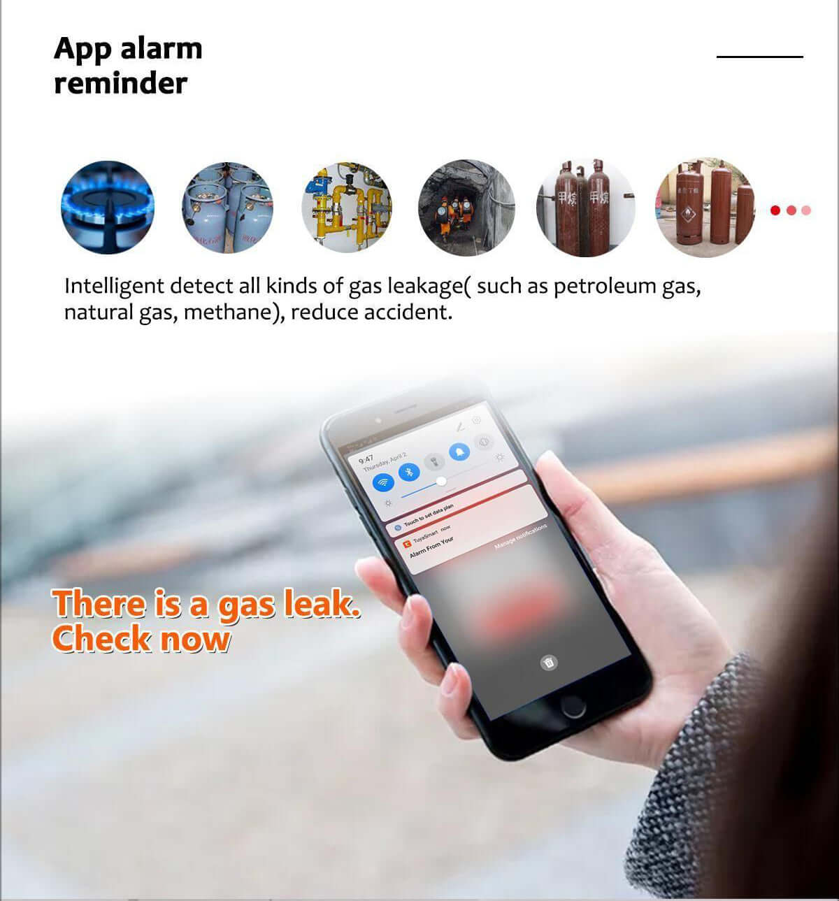 Glomarket Smart Gas Leak Detector Tuya Wifi LCD Display APP Remote Control Heat Alarm Reminder for Smart Home notification on smartphone