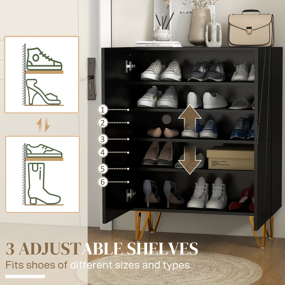 HOMCOM Narrow Shoe Storage Cabinet with Soft-Close Hinges and Adjustable Shelves for 15-20 Pairs of Shoes, High Gloss White