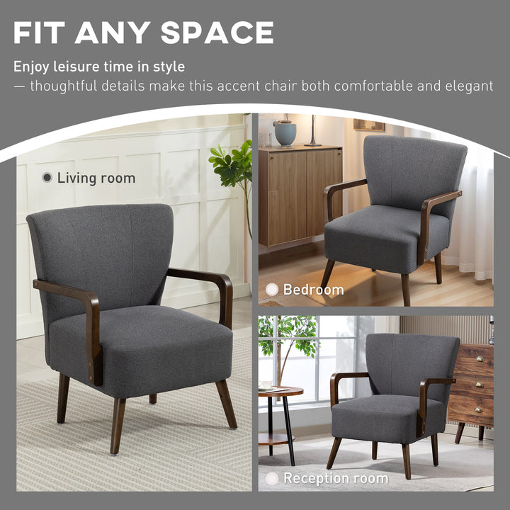 HOMCOM Accent Chair with Wooden Legs, Linen Fabric Armchair with Thick Padding, Comfy Chair for Living Room, Dark Grey