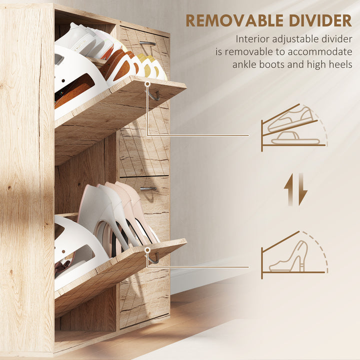 HOMCOM Shoe Storage Cabinet with 4 Flip Drawers, Narrow and Slim, 12 Pair of Shoes Organizer for Hallway, Entryway, Grey