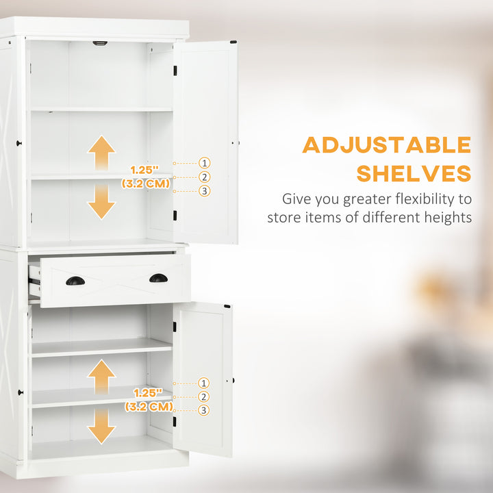 HOMCOM 72.5" Kitchen Pantry Cabinet, Freestanding Storage Cabinet with 4 Doors, Drawer and Adjustable Shelves, Black