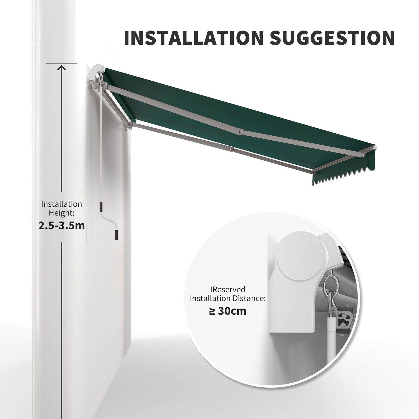 Outsunny 12' x 8' Retractable Awning Patio Awnings Sun Shade Shelter with Manual Crank Handle, UV & Water-Resistant Fabric and Aluminum Frame for Deck Balcony Yard, Green