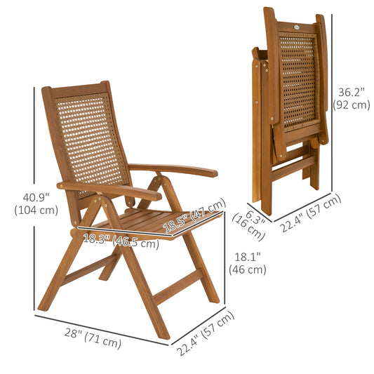 Outsunny Outdoor Folding Chair with Adjustable Back, Wood Foldable Dining Chair with Slatted Seat, Armrest, Teak