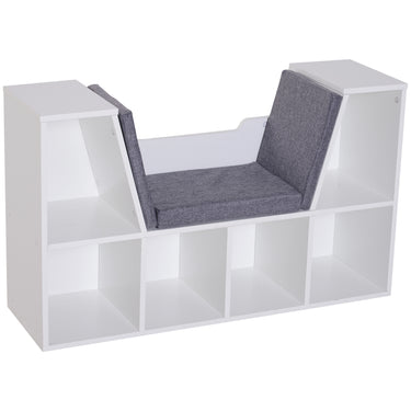 HOMCOM 6-Cubby Bookcase with Seat Cushion, Cube Storage Shelf with Reading Nook for Home Office, Study, Grey