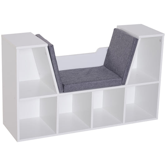 HOMCOM 6-Cubby Bookcase with Seat Cushion, Cube Storage Shelf with Reading Nook for Home Office, Study, Grey