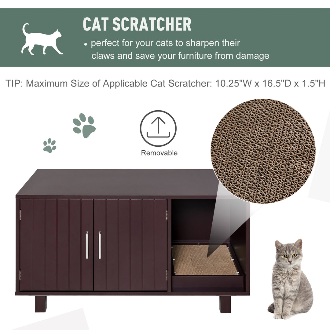 PawHut Cat Litter Box Enclosure, Hidden Litter Box Furniture, Cat House End Table Washroom with Scratching Pad, for Indoor Cats Kittens, Brown