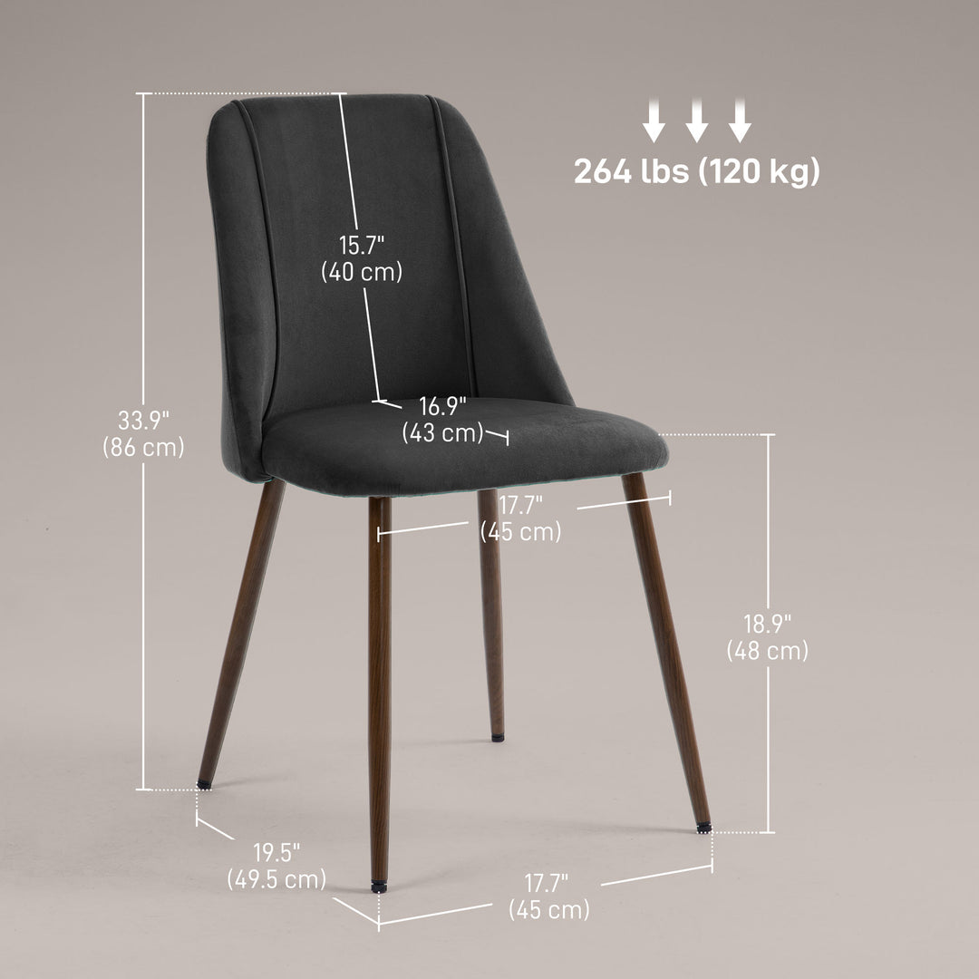 HOMCOM Upholstered Dining Chairs Set of 4, Velvet Accent Chair with Back and Wood-grain Steel Leg for Kitchen, Grey
