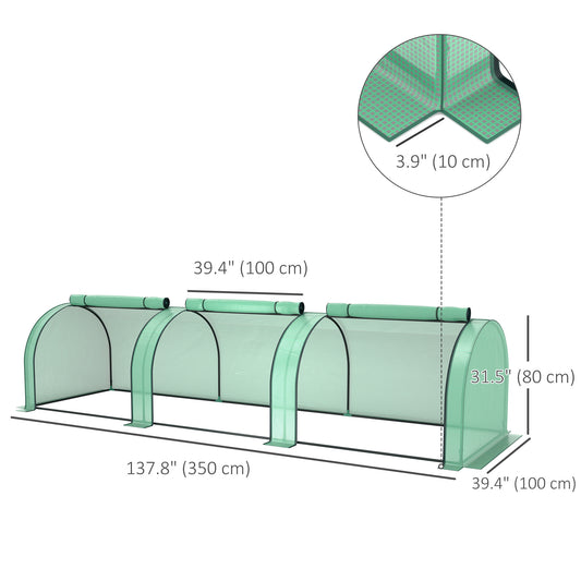 Outsunny Mini Tunnel Greenhouse with PE Cover Garden Green Grow Shed with Steel Frame Zipped Doors, Green