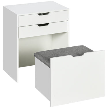 HOMCOM Vanity Set with Flip Top Mirror, Makeup Vanity Desk with Stool, Dressing Table with Drawer and 7 Compartments, White