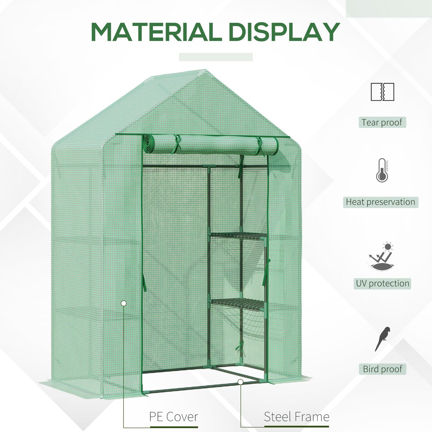 Outsunny 55" x 28" x 75" Walk-in Greenhouse Portable Garden Plant Flower Seed Warm House with 4 Shelves Outdoor Plant Growth Hot House PE Cover Green