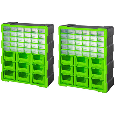 DURHAND Plastic 39 Drawer Parts Organiser Wall Mount Storage Cabinet for Small Nuts Bolts Tool Set of 2 Green