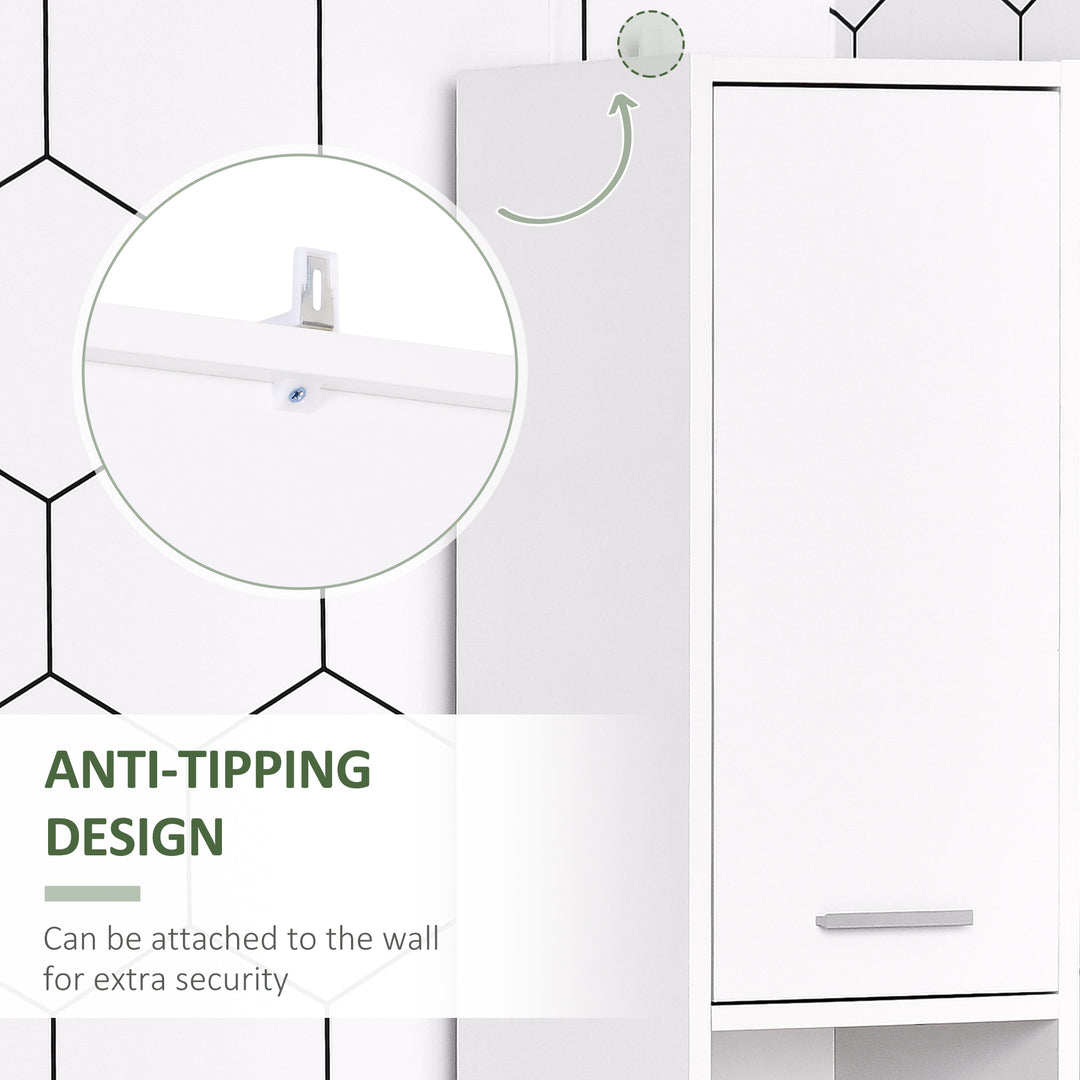 HOMCOM Tall Bathroom Vanities, Narrow Bathroom Cabinets with 2 Doors, Open Compartment and Adjustable Shelves, White