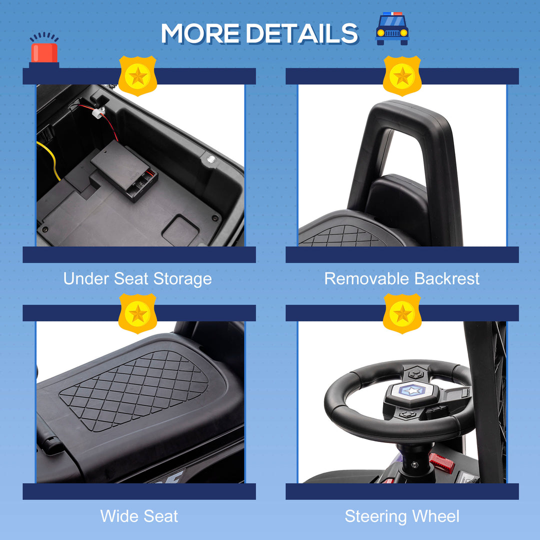 Aosom Kids Ride On Sliding Car with Hidden Under Seat Storage, Ride On Police Car for Toddler with Megaphone, Anti Dumping Device, Removable Backrest, Foot-to-Floor Design, White