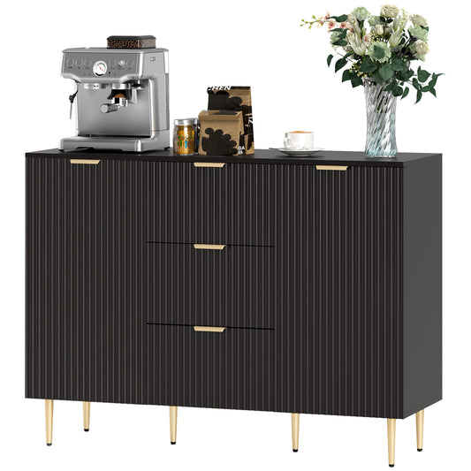 HOMCOM Modern Kitchen Storage Cabinet, Sideboard Buffet Cabinet w/ 3 Drawers and Adjustable Shelves for Kitchen Hallway, Black