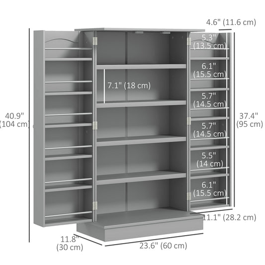 HOMCOM 41" Storage Cabinet, 2-Door Kitchen Pantry Cabinet with 5-tier Shelving, 12 Spice Racks and Adjustable Shelves, Grey