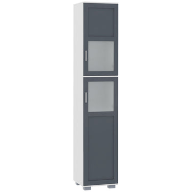 kleankin 75" Tall Bathroom Storage Cabinet, Narrow Bathroom Cabinets with Matte Glass Doors and 5-tier Shelving, White