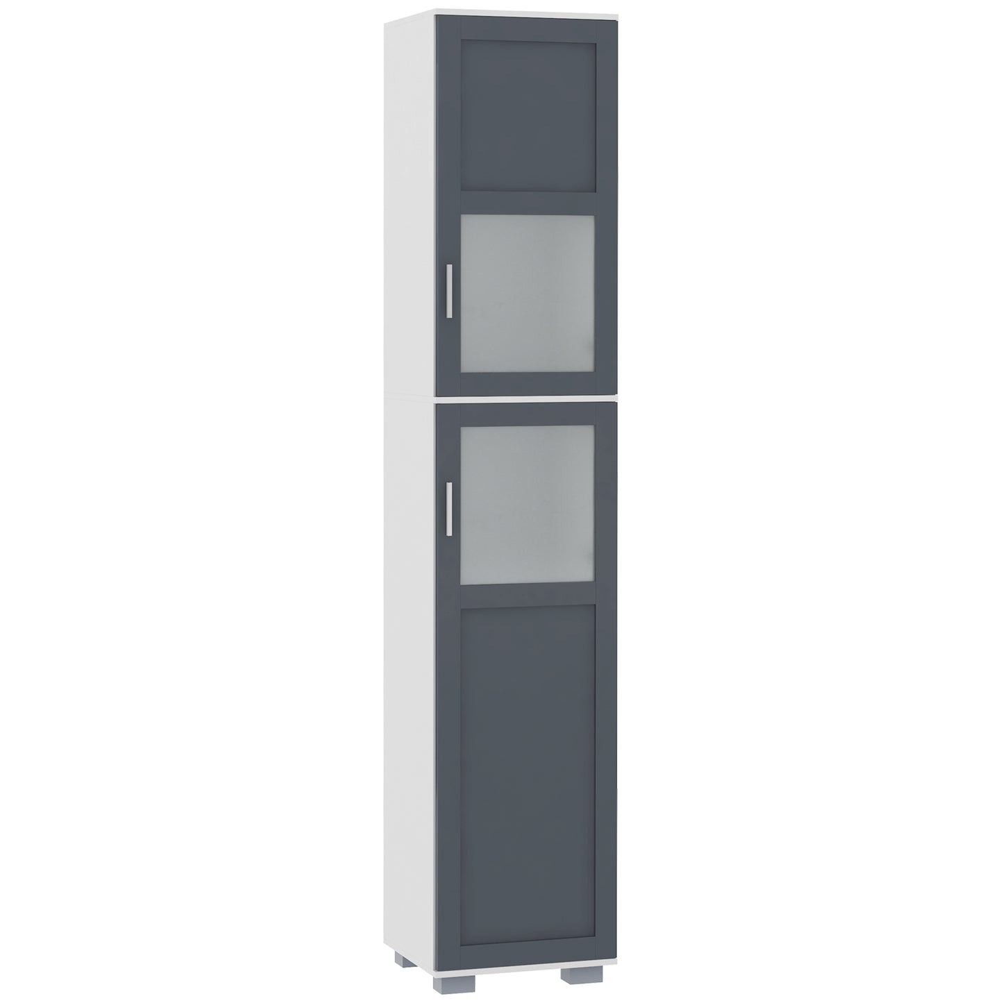 kleankin 75" Tall Bathroom Storage Cabinet, Narrow Bathroom Cabinets with Matte Glass Doors and 5-tier Shelving, White