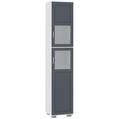 kleankin 75" Tall Bathroom Storage Cabinet, Narrow Bathroom Cabinets with Matte Glass Doors and 5-tier Shelving, White