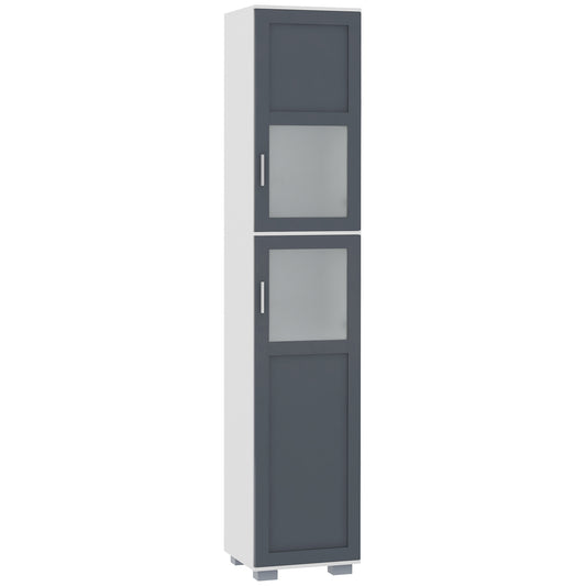 kleankin 75" Tall Bathroom Storage Cabinet, Narrow Bathroom Cabinets with Matte Glass Doors and 5-tier Shelving, White