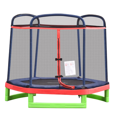 Outsunny 84.75" Kids Trampoline 7 FT Indoor Outdoor Trampolines with Safety Net Enclosure Built-in Zipper Padded Covering, for Boys and Girls, Red