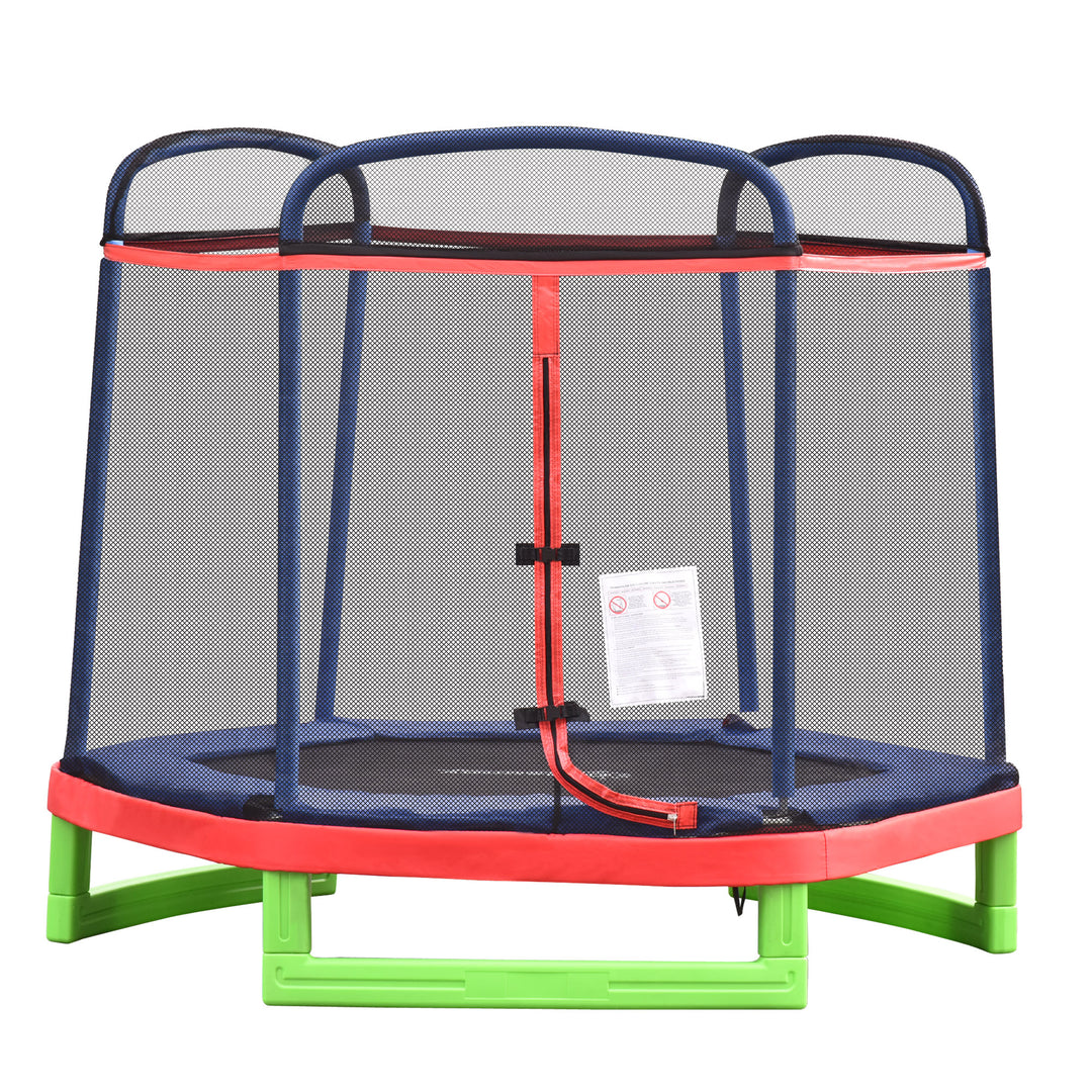 Outsunny 84.75" Kids Trampoline 7 FT Indoor Outdoor Trampolines with Safety Net Enclosure Built-in Zipper Padded Covering, for Boys and Girls, Red
