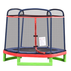 Outsunny 84.75" Kids Trampoline 7 FT Indoor Outdoor Trampolines with Safety Net Enclosure Built-in Zipper Padded Covering, for Boys and Girls, Red