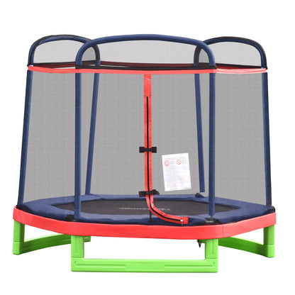 Outsunny 84.75" Kids Trampoline 7 FT Indoor Outdoor Trampolines with Safety Net Enclosure Built-in Zipper Padded Covering, for Boys and Girls, Red