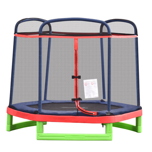 Outsunny 84.75" Kids Trampoline 7 FT Indoor Outdoor Trampolines with Safety Net Enclosure Built-in Zipper Padded Covering, for Boys and Girls, Red