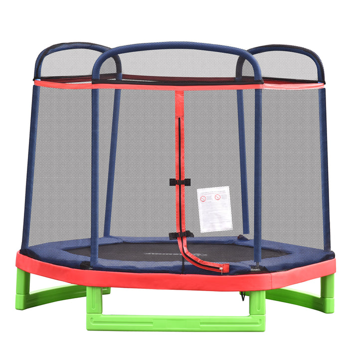 Outsunny 84.75" Kids Trampoline 7 FT Indoor Outdoor Trampolines with Safety Net Enclosure Built-in Zipper Padded Covering, for Boys and Girls, Red