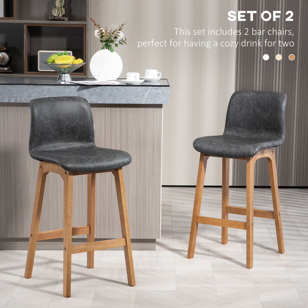 HOMCOM Modern Bar Stools Set of 2, Counter Height Bar Chair with PU Leather Wooden Frame Padding Seats for Dining Room Home Bar, Dark Brown