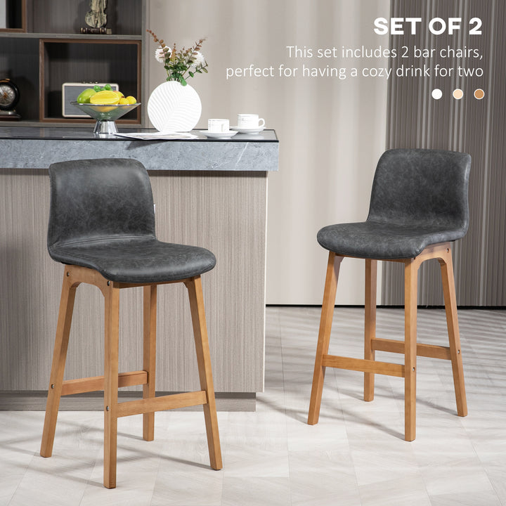 HOMCOM Modern Bar Stools Set of 2, Counter Height Bar Chair with PU Leather Wooden Frame Padding Seats for Dining Room Home Bar, Dark Brown