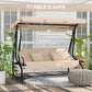 Outsunny 3-Seat Outdoor Patio Swing Chair, Converting Flat Bed, Canopy Swing with Adjustable Shade, Removable Cushions, Cup Holder, Light Brown