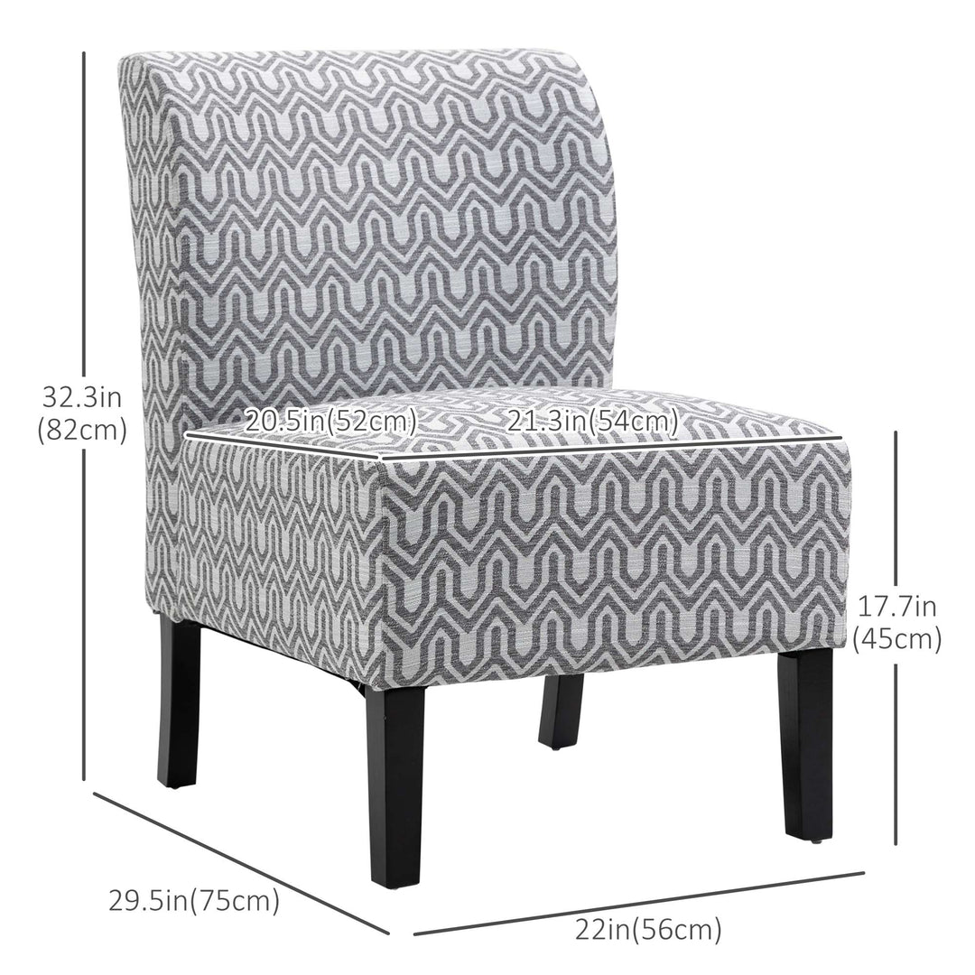 HOMCOM Armless Accent Chair for Bedroom, Upholstered Slipper Side Chair for Living Room with Wood Legs, Grey