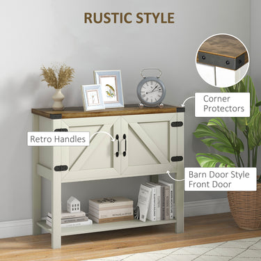 HOMCOM Farmhouse Kitchen Storage Cabinet, Free Standing Sideboard Console Table with Barn Doors, Bottom Shelf, White