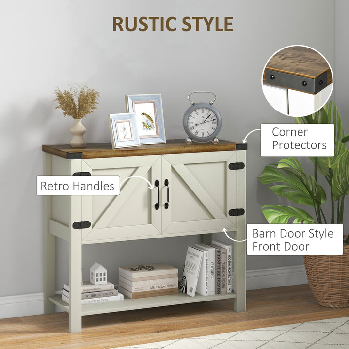 HOMCOM Farmhouse Kitchen Storage Cabinet, Free Standing Sideboard Console Table with Barn Doors, Bottom Shelf, White
