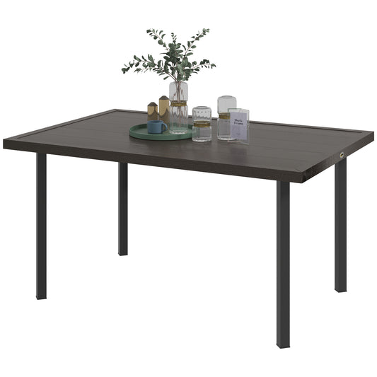 Outsunny Outdoor Patio Dining Table with 2.1" Umbrella Hole, Steel Outdoor Patio Table for 6, Dark Brown
