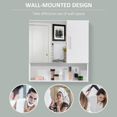 kleankin Bathroom Mirror Cabinet, Wall Mounted Medicine Cabinet with Double Doors and Adjustable Shelf, White