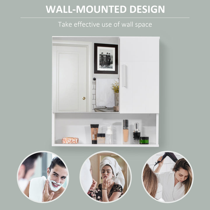 kleankin Bathroom Mirror Cabinet, Wall Mounted Medicine Cabinet with Double Doors and Adjustable Shelf, White