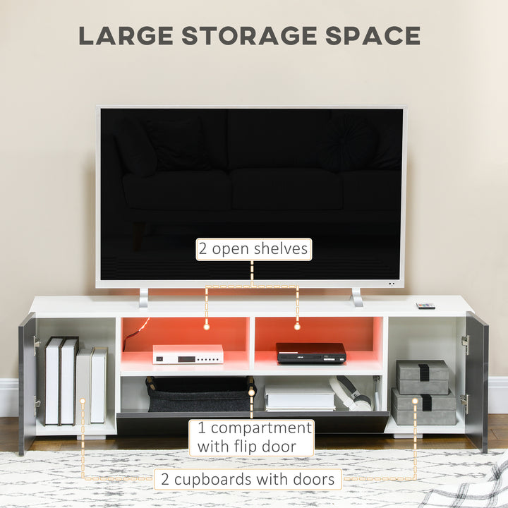 HOMCOM TV Stand for TVs up to 60", TV Unit with LED Lights, Storage Shelves and Cupboards, 53.9" x 13.8" x 16.5", Grey