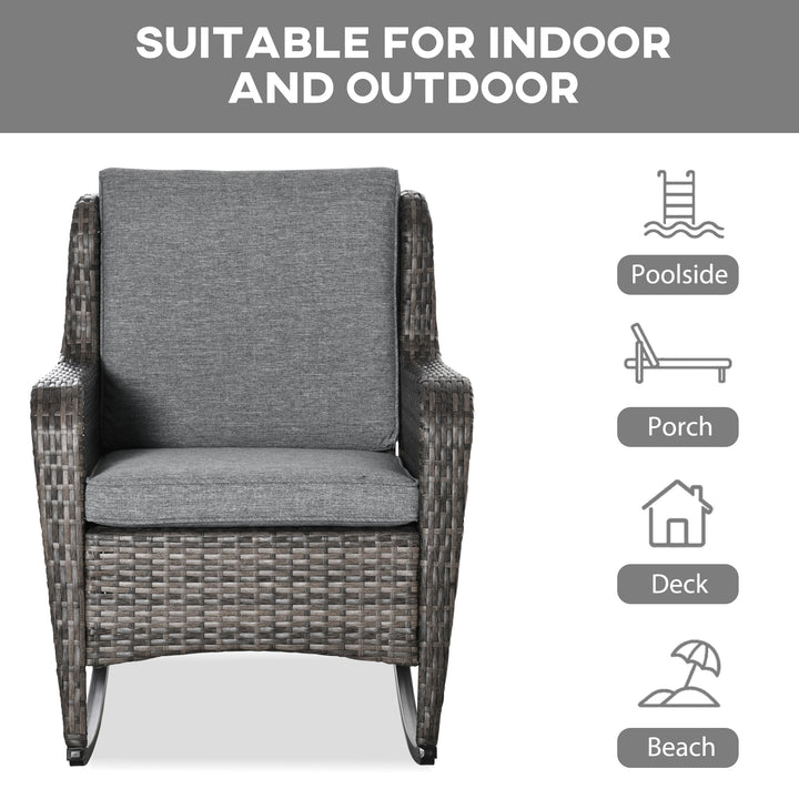 Outsunny Outdoor Wicker Rocking Chair, PE Rattan Porch Rocker with Cushions, Grey