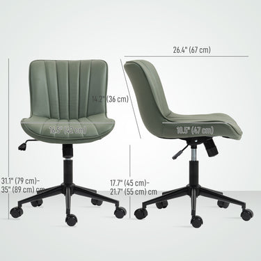 HOMCOM Armless Office Chair, 360° Swivel Desk Chair with Adjustable Height & Tilt Function for Home Office, Study, Dark Green